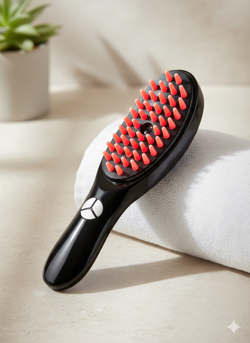 4-in-1 Electric Hair Growth Comb – Red & Blue Light, Massager, Humidifier & Oil Applicator (Rechargeable)