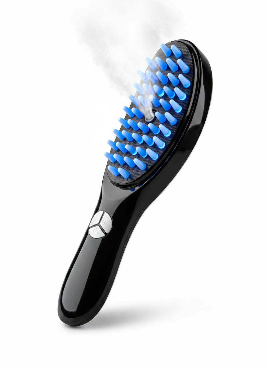 4-in-1 Electric Hair Growth Comb – Red & Blue Light, Massager, Humidifier & Oil Applicator (Rechargeable)