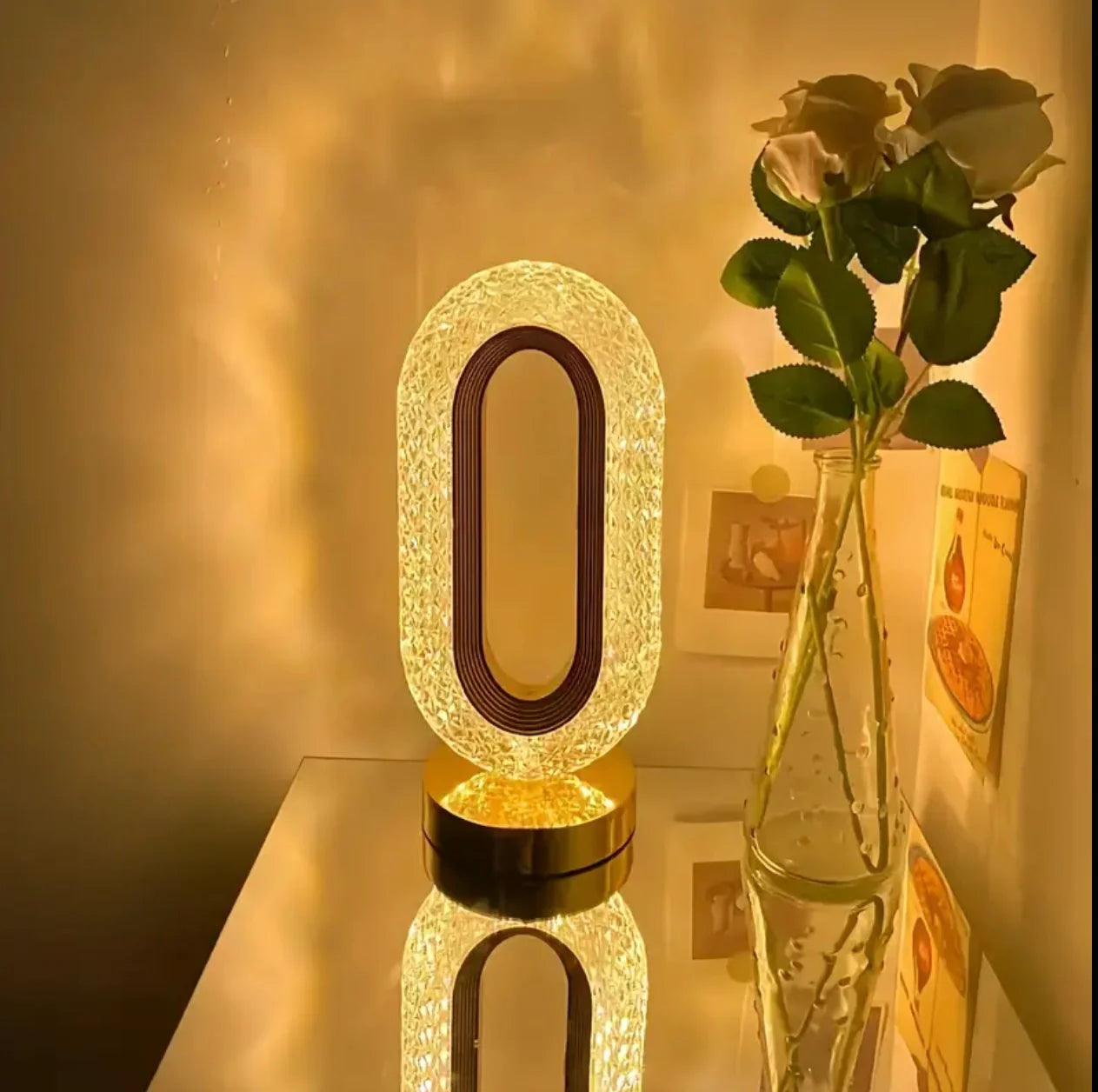 Luxury Oval Crystal Table Lamp with (3 Colors Mode) - Rechargeable