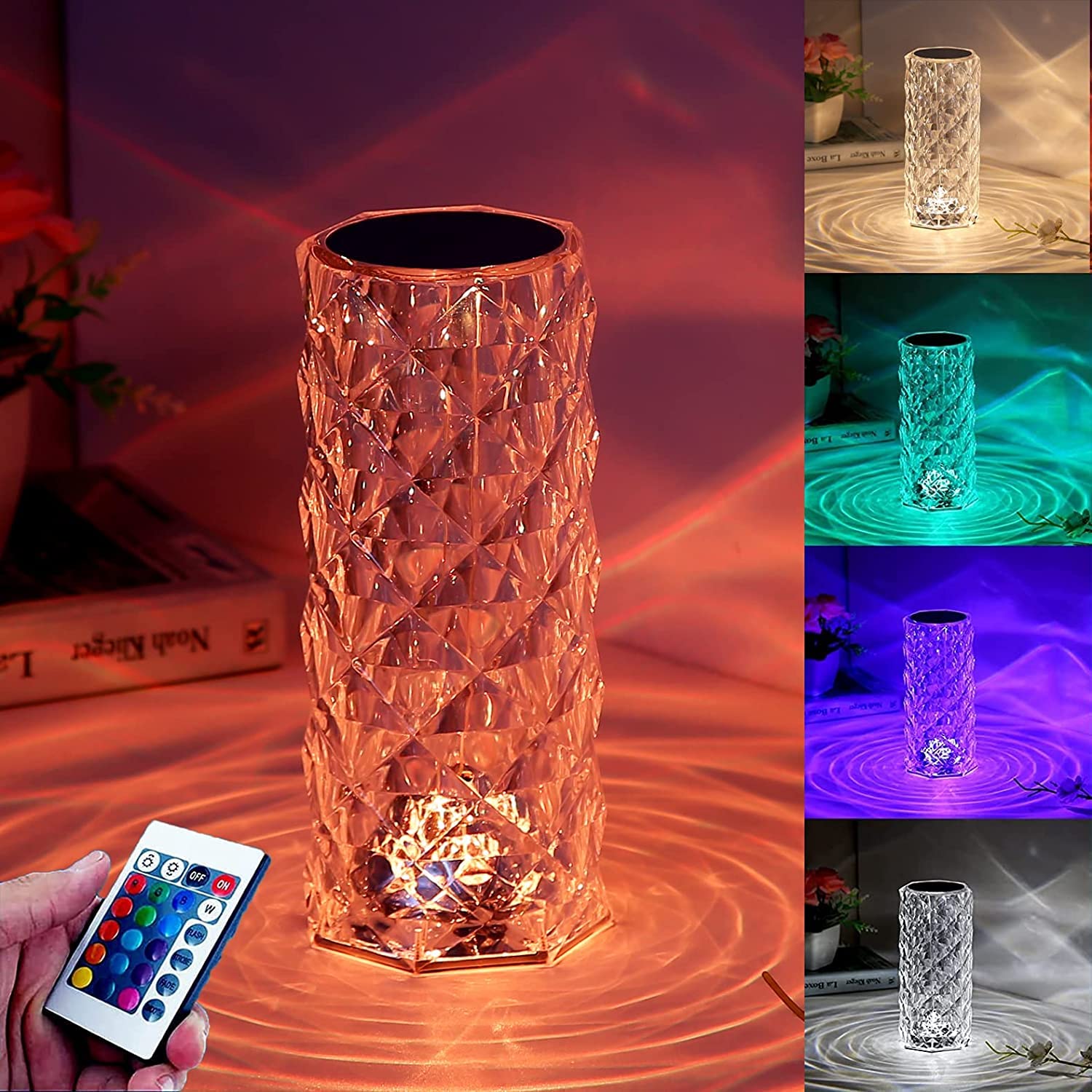Rose Rays™ Crystal Diamond Table Lamp - 16 Colors