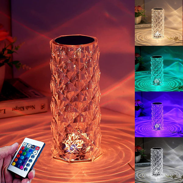 Rose Rays™ Crystal Diamond Table Lamp - 16 Colors