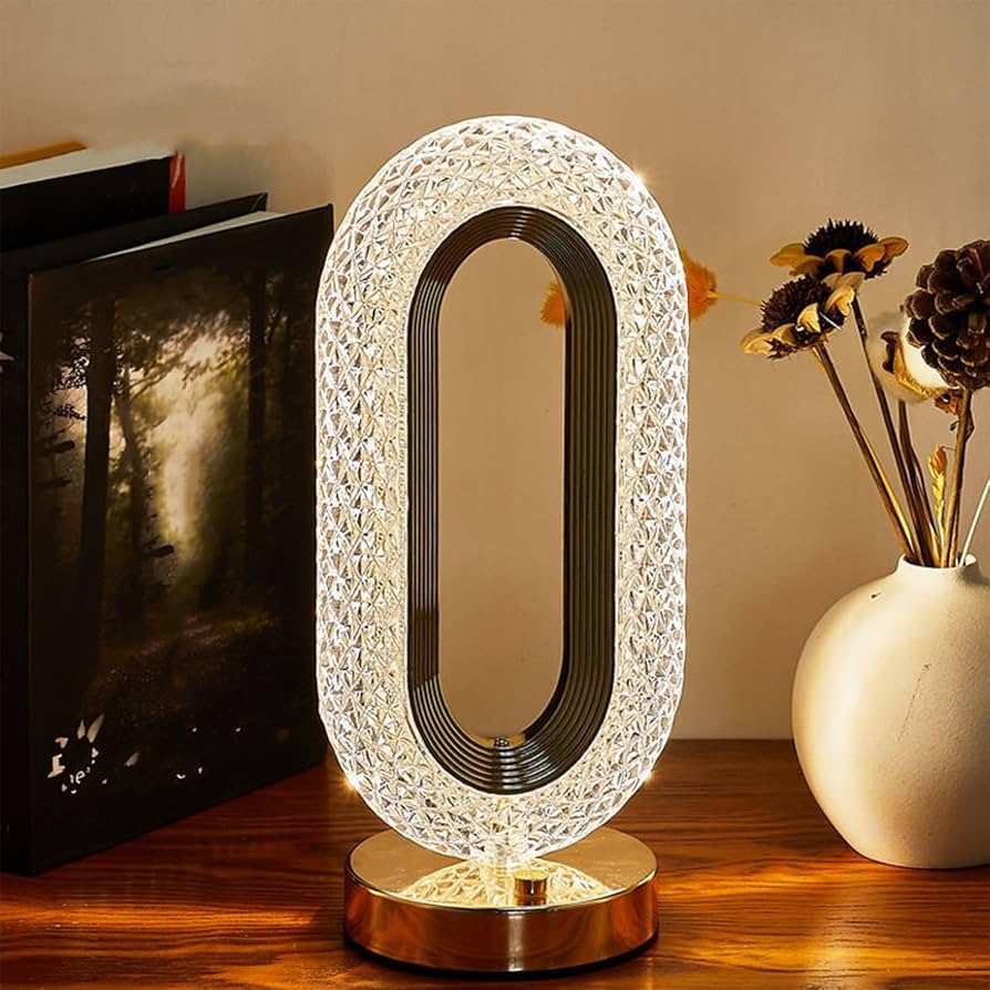 Luxury Oval Crystal Table Lamp with (3 Colors Mode) - Rechargeable